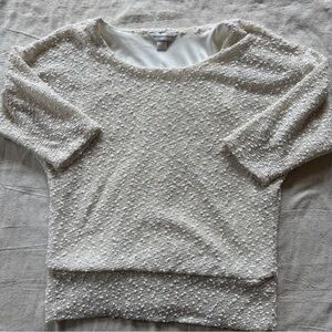 Christopher & Banks Textured Boucle Ivory Knit Gold Shimmer Top Women’s Large